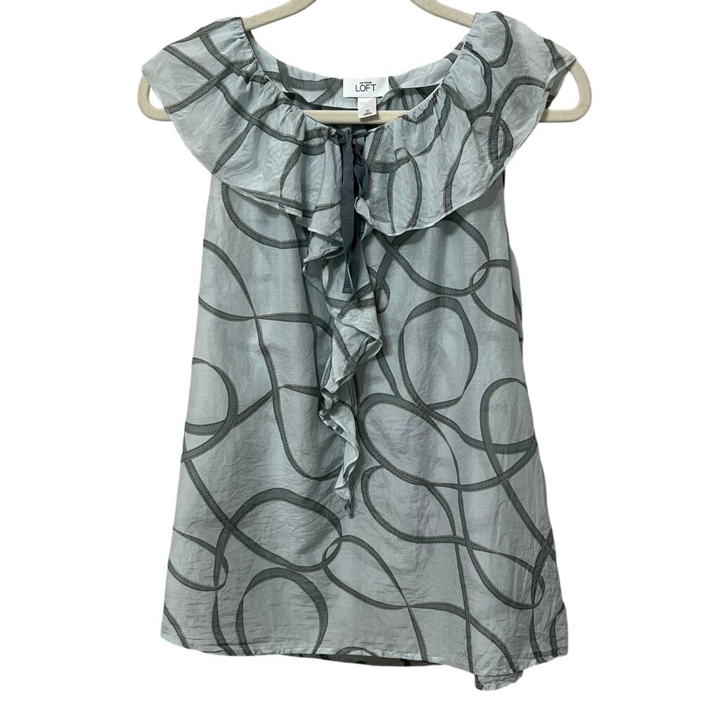 Loft Women’s Med Blouse Cotton/Silk Blend Green Super Light Gauzy Summer
